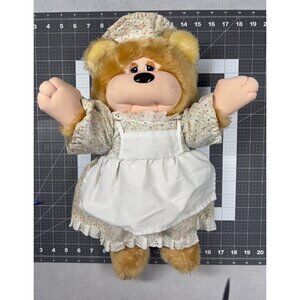 Vintage 1980s Cuddle Wit Bear Plush Doll With Floral Dress & Bonnet